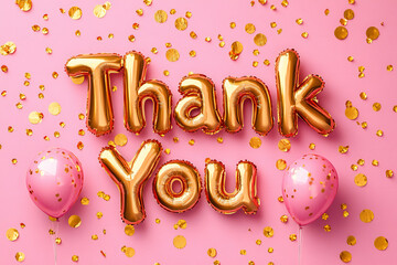 Thank you word typography design isolated on pink background in 3d rendering for message, business concept.Gratitude for a card, icon, banner, poster.
