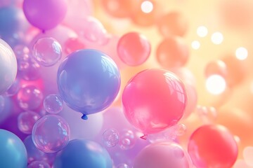 Vibrant glowing balloons with soft pastel tones, Generative AI