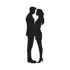 Man and woman couple lovers silhouette isolated. vector illustration a man and a woman walking hand in hand. The man is on the left side of the image and the woman is in the center. vector silhouette 