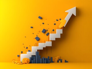 Descending Arrow Icon on Abstract Yellow Background Symbolizing Financial Decline and Mortgage Crisis Metaphor   3D with Clean Minimal and Contemporary Design