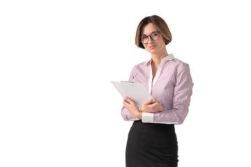 Portrait of attractive business woman holding tablet