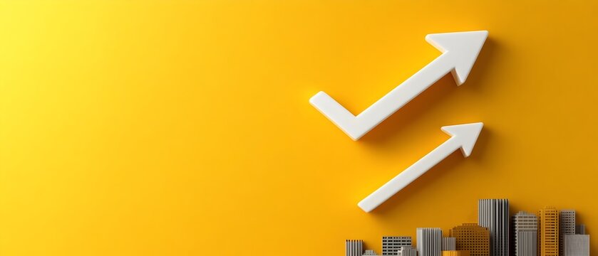 Falling white arrow graph icon with percent mark on bold yellow surface showcasing an elegant financial analytics display with a sleek modern infographic design