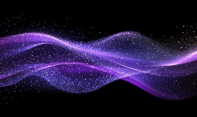 Purple shimmering waves with sparkling particles creating a mesmerizing visual effect against a black background
