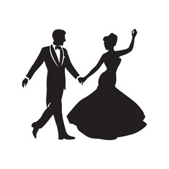 Man and woman couple lovers silhouette isolated. vector illustration a man and a woman walking hand in hand. The man is on the left side of the image and the woman is in the center. vector silhouette 