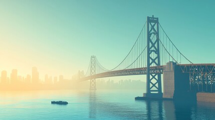 Fototapeta premium Serene Morning Scene of a Bridge Against a City Skyline