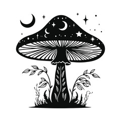 Elegant Mushroom Silhouettes: Minimalist Icons and Illustrations
