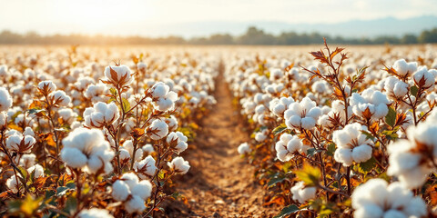 Concept photo of cotton field with space for text, wallpaper