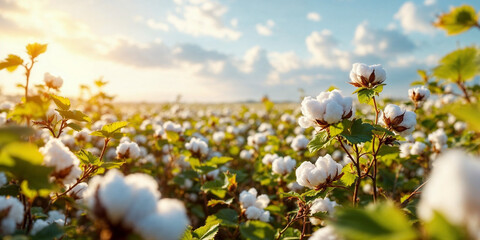 Concept photo of cotton field with space for text, wallpaper