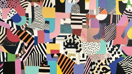 Obraz premium Abstract Colorful Composition with Geometric Shapes and Patterns