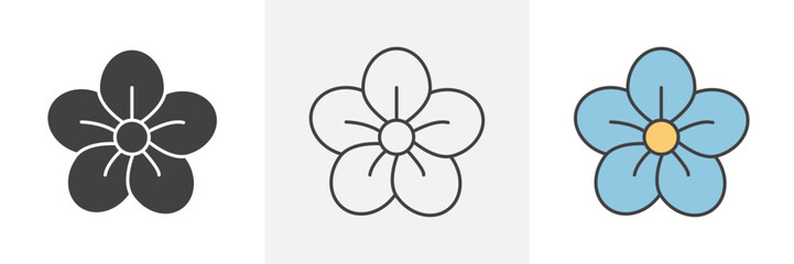 Araliya flower icons in black and colored versions