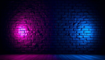 neon brick wall with purple and blue glowing lights