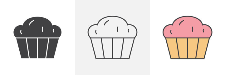 Cupcake icons in black and colored versions