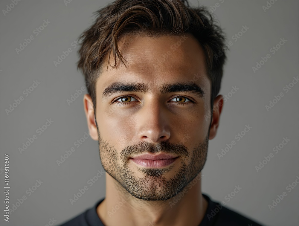 Poster blurry, dark photo of a man with short hair and a beard. the background is also dark, making it diff