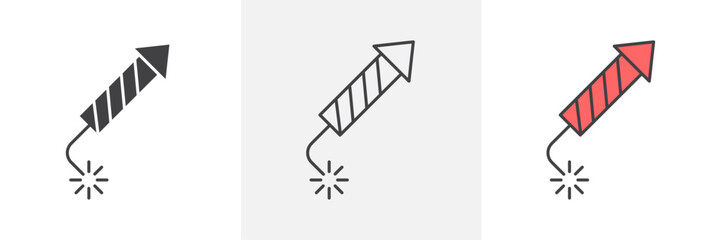 Fireworks rocket signs set in black and colored versions