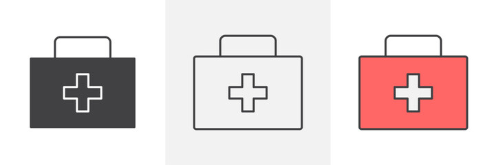 First aid box icons in black and colored versions