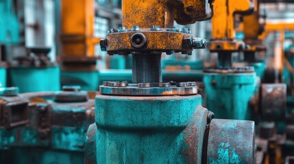 Industrial Pipe Valve with Rust and Patina in a Factory Setting