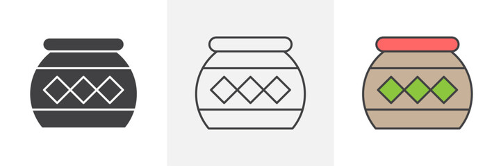 Indian pot icons in black and colored versions