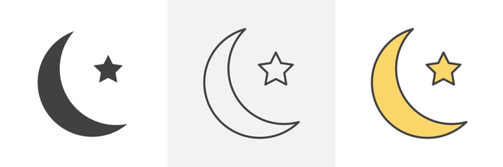 Islam star and crescent icons in black and colored versions