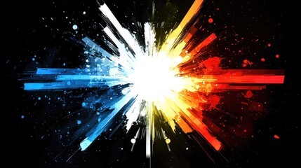Vivid starburst or explosion effect with blue and red color splashes on a black background. Ideal for music album covers or energetic website backgrounds.