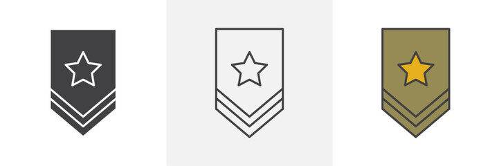 Military rank badge icons in black and colored versions