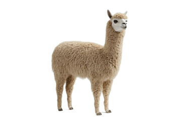 Obraz premium Adorable Fluffy Alpaca Standing Against a Minimalist Transparent Background