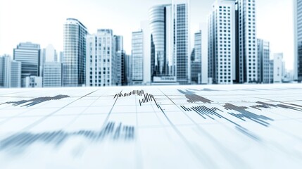 Blurred cityscape background with financial chart overlay. Ideal for presentations websites or marketing materials related to finance investment real estate and business.