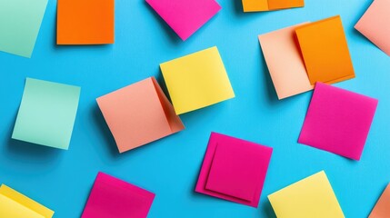 Fototapeta premium Colorful Sticky Notes on Blue Background for Creative Brainstorming