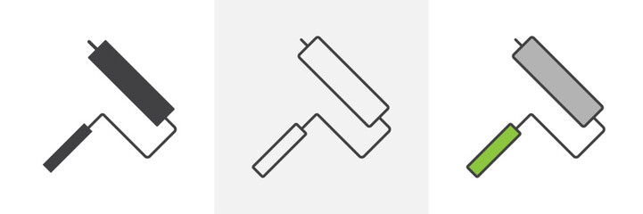 Paint roller icons in black and colored versions