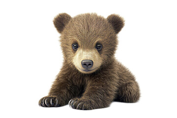 Obraz premium Adorable Brown Bear Cub Resting on Transparent Background with Curious Expression and Fluffy Fur