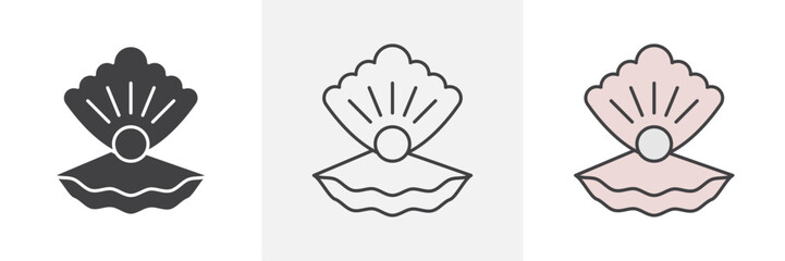 Pearl in the open shell icons in black and colored versions