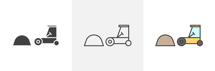 Road construction signs set in black and colored versions