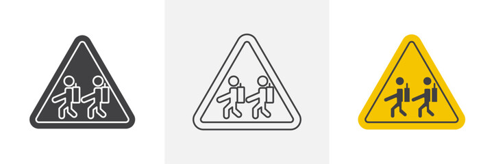 School crossing signs set in black and colored versions