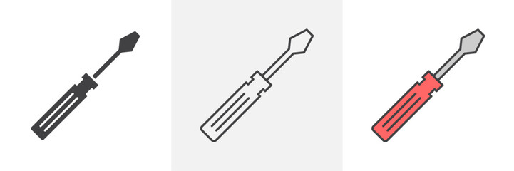 Screwdriver icons in black and colored versions