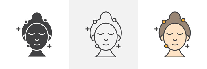 Skincare icons in black and colored versions