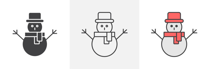 Snowman icons in black and colored versions