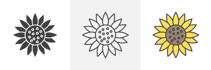 Sunflower icons in black and colored versions
