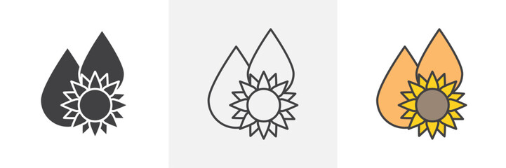 Sunflower oil icons in black and colored versions