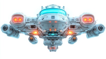 Fototapeta premium A futuristic white spaceship with glowing orange and blue accents. Ideal for sci-fi games or movie scenes.