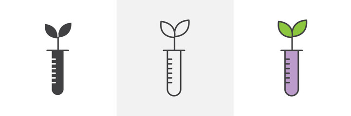 Test tube with plant icons in black and colored versions