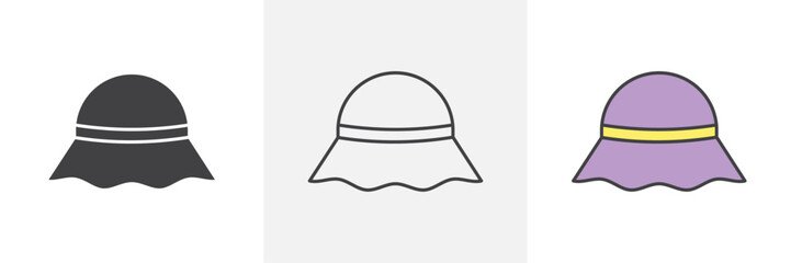 Fototapeta premium Woman hat icons in black and colored versions