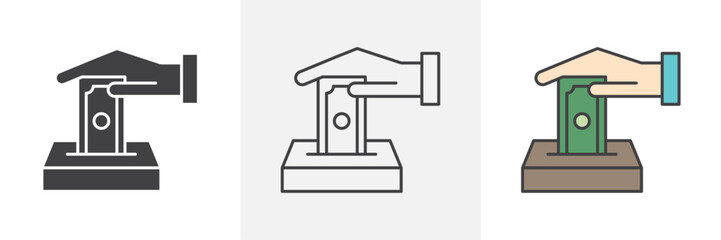 Zakat with money gift icons in black and colored versions