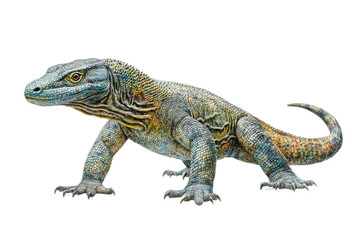 Obraz premium Close-up of a Komodo Dragon Lizard with Detailed Scales and Texture on a Transparent Background