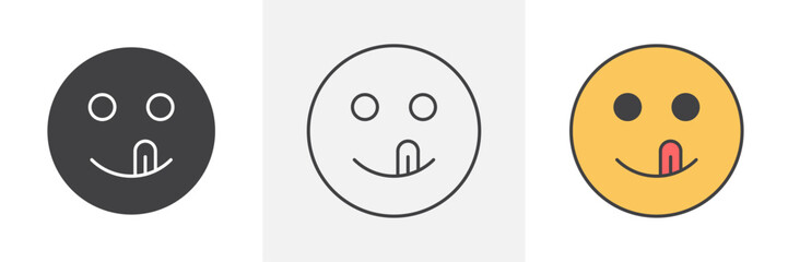 Fototapeta premium Yummy smile emoji icons in black and colored versions