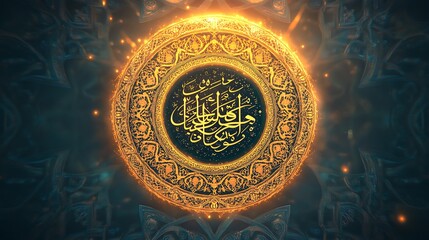 Obraz premium Golden Ornate Circular Frame with Arabic Calligraphy