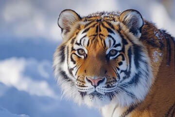 Obraz premium Close up of the face of an Amur Tiger Panthera tigris altaica, also called a Siberian tiger.