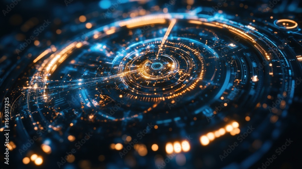 Fototapete a futuristic digital interface with glowing circular patterns and vibrant lights.