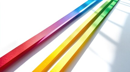 Colorful Rainbow Strips Casting Shadows on White Surface Background