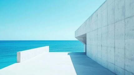 Obraz premium Minimalist Architecture with Seascape and Clear Blue Skies