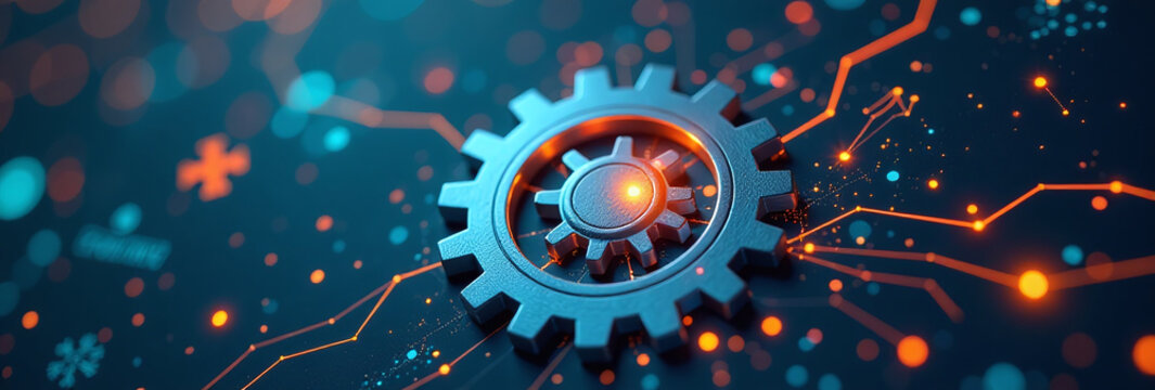 image shows cog gear wheel arrows process management abstract tech background software update