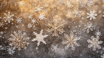 Sparkling snowflakes with clear, detailed patterns and icy textures
